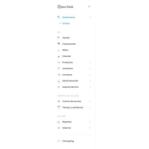 OpenDesk PRO | Negocios by 3NETCOM - Menú lateral